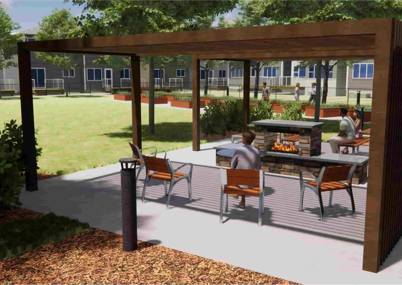 Shared BBQ amenity area with well-maintained grilling stations, outdoor seating, and a friendly atmosphere, perfect for communal gatherings and enjoyable barbecues.