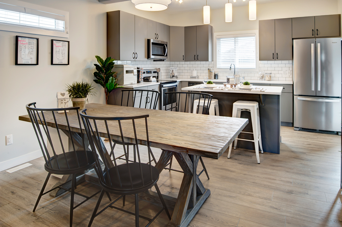 The kitchen and dining area of a Look Master Builder townhome.