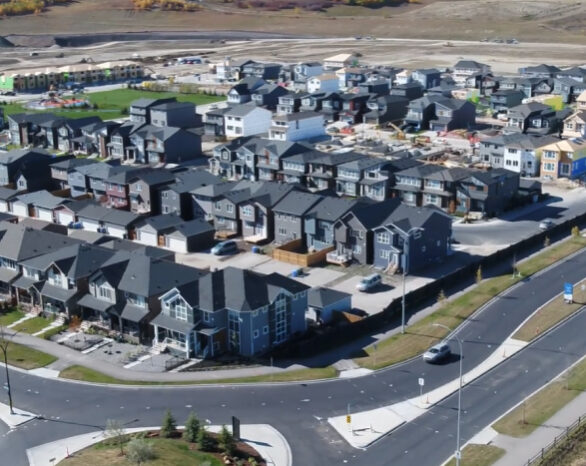 arial shot of the new southeast calgary community, wolf willow