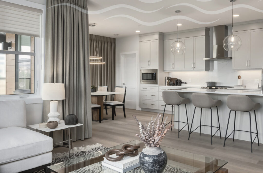 An open concept living space in the newest condo building, the Banks by Cove Properties, in Wolf Willow.