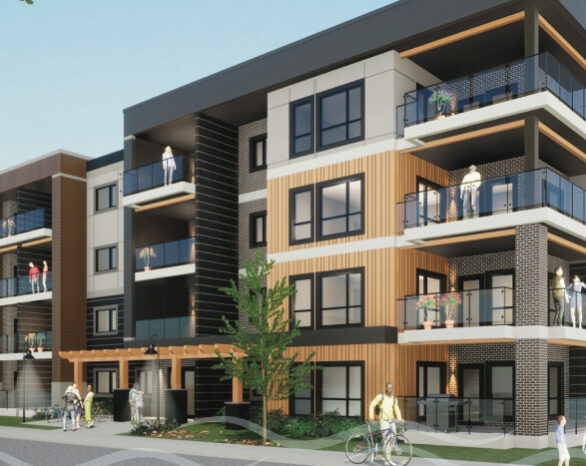 An exterior rending of Wolf Willow's newest condo building, The Banks by Cove Properties.
