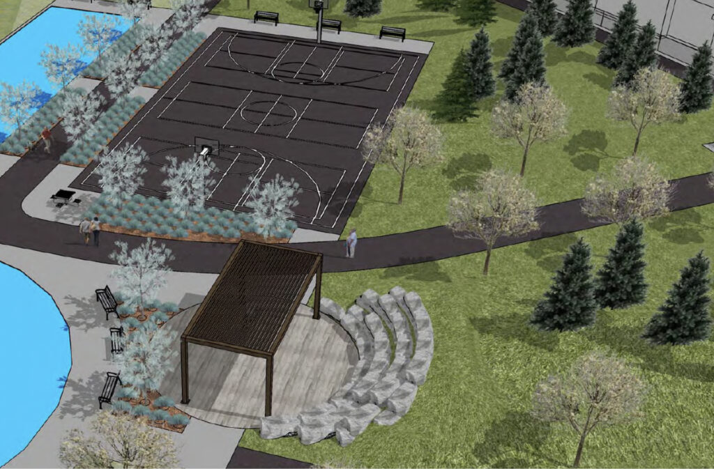 Rendering of basketball and pickleball courts at Wolf Park in Wolf Willow.