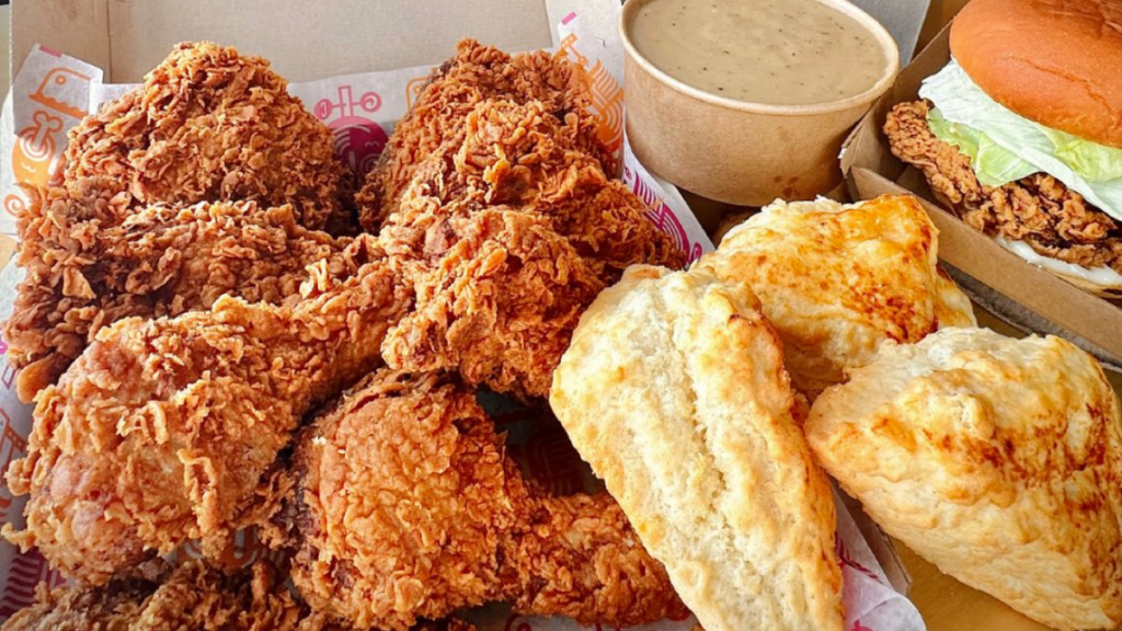 Crispy fried chicken and corn bread from Cluck n Cleaver, a classic Calgary joint now available in the South
